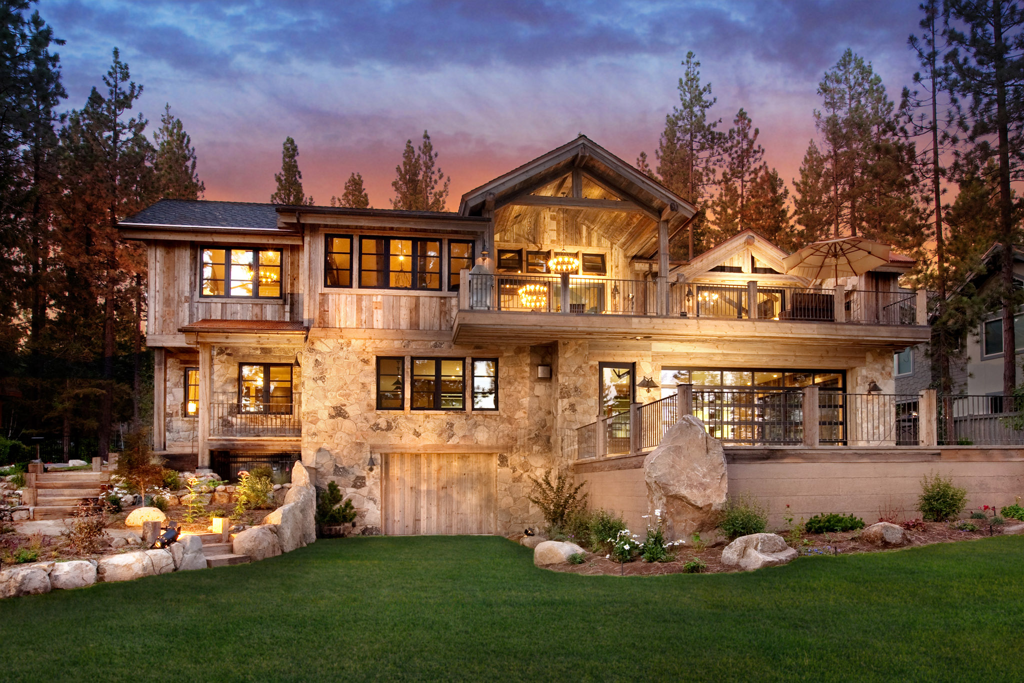 Tahoe Lakeside Estate at dusk